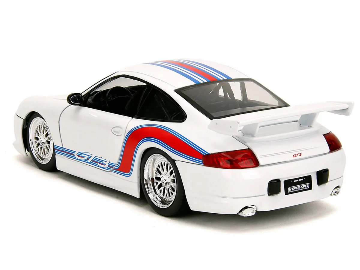 Porsche 911 Gt3 (996) White With Red And Blue Stripes "Hyper-Spec" Series 1/24 Diecast Model Car By Jada 2