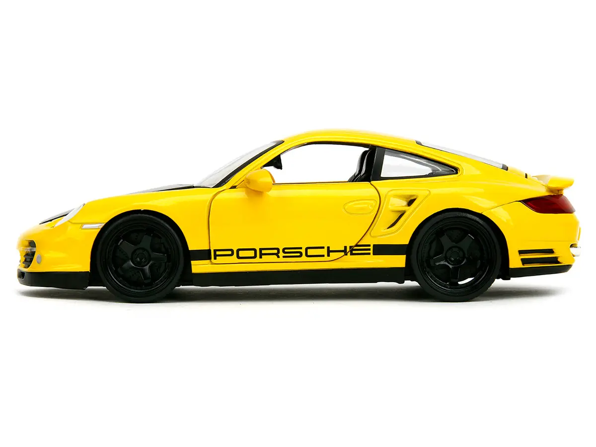 Porsche 911 Turbo (997) Yellow With Carbon Hood "Hyper-Spec" Series 1/24 Diecast Model Car By Jada 2