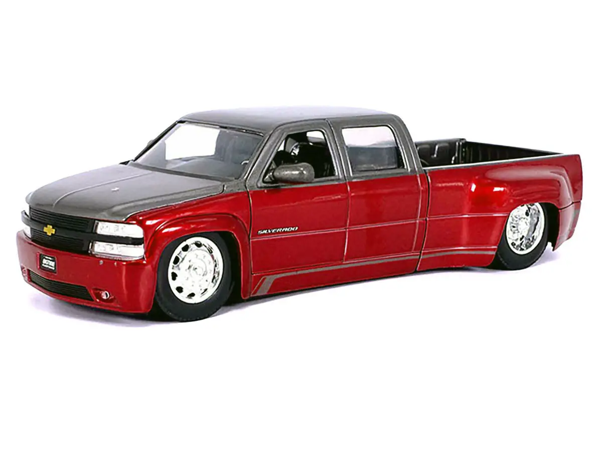 1999 Chevrolet Silverado Dually Pickup Truck Red Metallic And Gray With Stock Wheels "Just Trucks" Series 1/24 Diecast Model By Jada 2