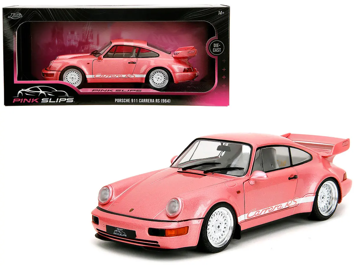Porsche 911 Carrera Rs (964) Pink Metallic With White Stripes "Pink Slips" Series 1/18 Diecast Model Car By Jada 1