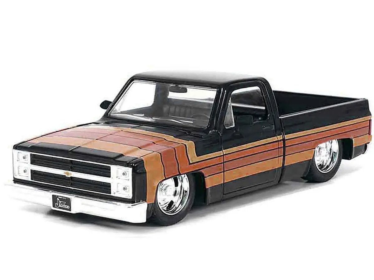 1985 Chevrolet C-10 Pickup Truck Black With Stripes And Gm Rally Wheels "Just Trucks" Series 1/24 Diecast Model By Jada 2