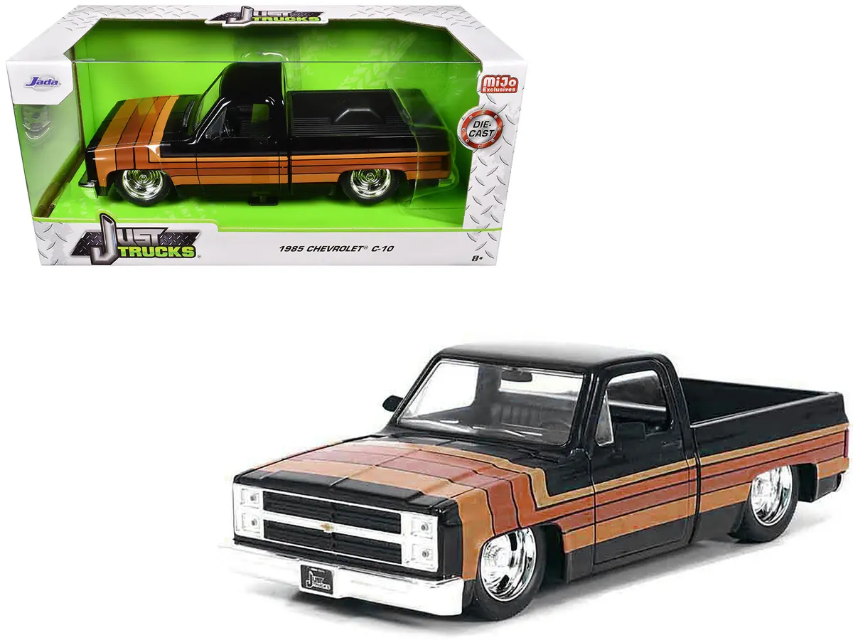 1985 Chevrolet C-10 Pickup Truck Black With Stripes And Gm Rally Wheels "Just Trucks" Series 1/24 Diecast Model By Jada 1