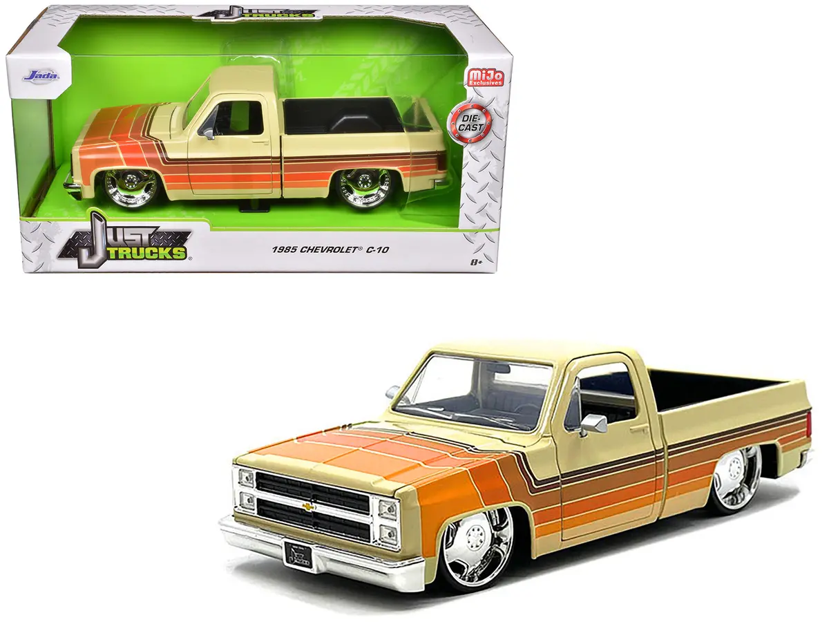 1985 Chevrolet C-10 Pickup Truck Beige With Stripes And Lowenhart Wheels "Just Trucks" Series 1/24 Diecast Model By Jada 1