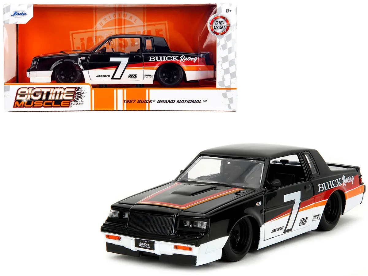 1987 Buick Grand National #7 "Buick Racing" Black And White With Stripes "Bigtime Muscle" Series 1/24 Diecast Model Car By Jada 1