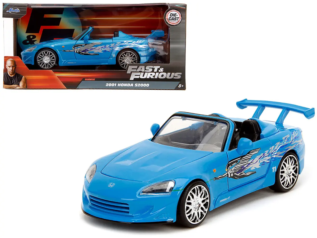 2001 Honda S2000 Convertible Blue With Graphics "Fast & Furious Remix" Series 1/24 Diecast Model Car By Jada 1