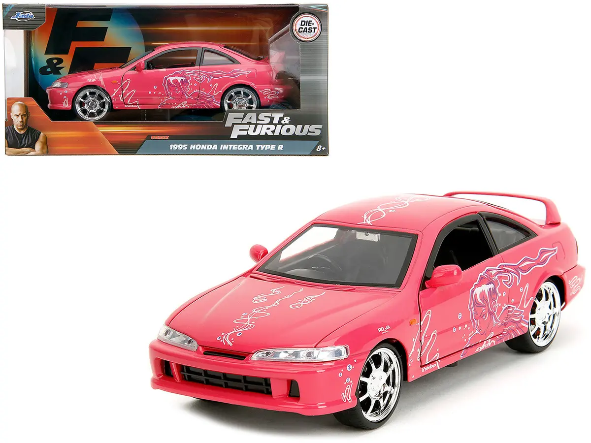 1995 Honda Integra Type R Pink With Graphics "Fast & Furious Remix" Series 1/24 Diecast Model Car By Jada 1