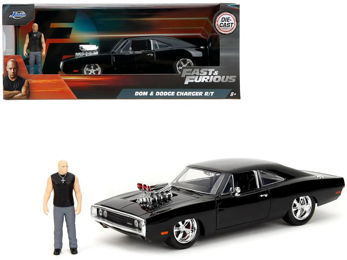 Dodge Charger R/T Black With Dom Diecast Figure "Fast & Furious" (2009) Movie "Hollywood Rides" Series 1/24 Diecast Model Car By Jada 1