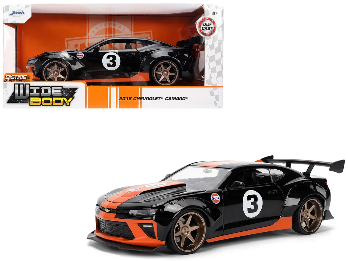 2016 Chevrolet Camaro #3 "Gulf Oil" Black With Orange Stripe "Wide Body" Series 1/24 Diecast Model Car By Jada 1