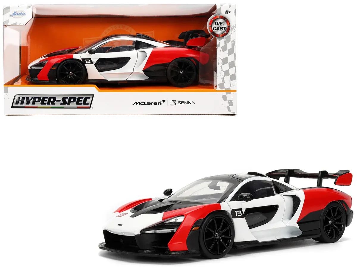 Mclaren Senna Red And White With Carbon Hood And Top "Hyperspec" Series 1/24 Diecast Model Car By Jada 1