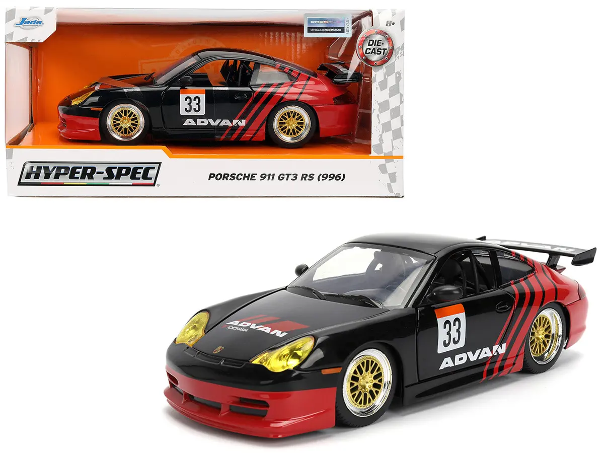 Porsche 911 Gt3 Rs (996) #33 "Advan" Black And Red "Hyper-Spec" Series 1/24 Diecast Model Car By Jada 1