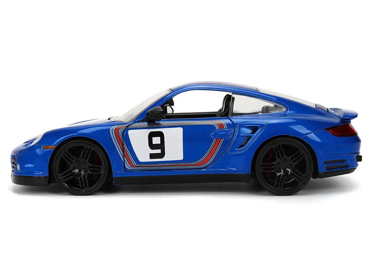 Porsche 911 Turbo (997) #9 Blue Metallic With Stripes "Hyper-Spec" Series 1/24 Diecast Model Car By Jada 2