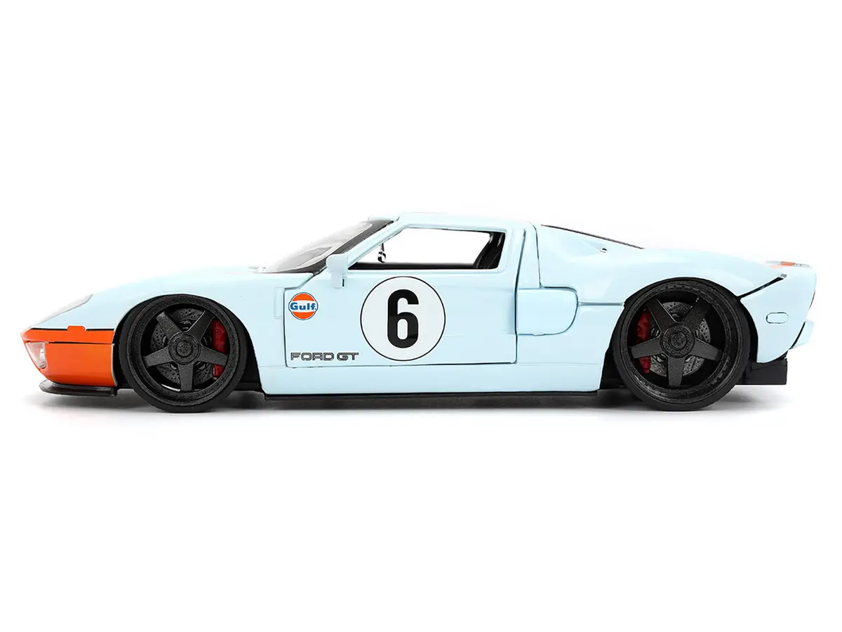 2005 Ford Gt #6 "Gulf Oil" Light Blue With Orange Stripes "Hyper-Spec" Series 1/24 Diecast Model Car By Jada 2