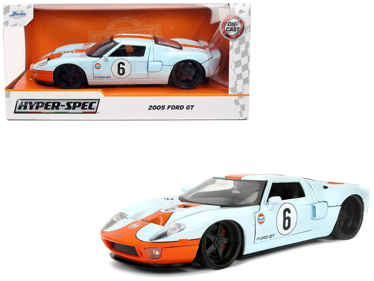 2005 Ford Gt #6 "Gulf Oil" Light Blue With Orange Stripes "Hyper-Spec" Series 1/24 Diecast Model Car By Jada 1