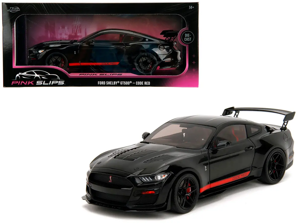 Shelby Gt500 "Code Red" Black With Red Stripes "Pink Slips" Series 1/18 Diecast Model Car By Jada 1