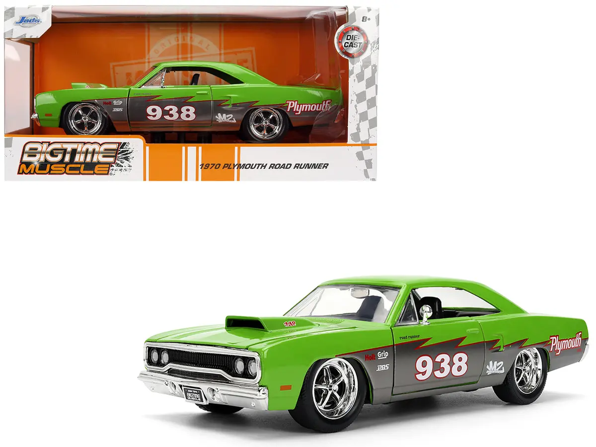 1970 Plymouth Road Runner #938 Green And Gray Metallic "Bigtime Muscle" Series 1/24 Diecast Model Car By Jada 1
