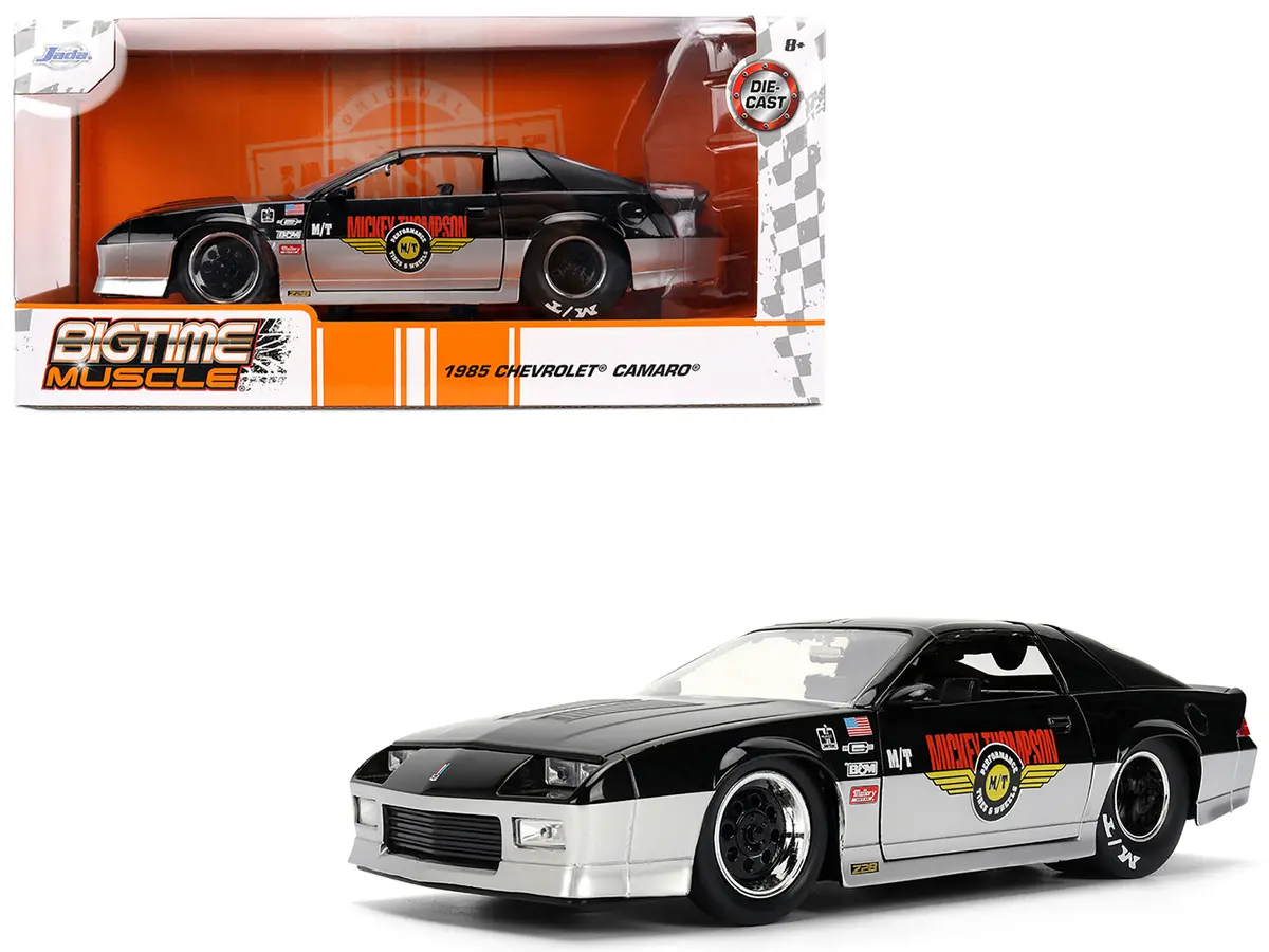 1985 Chevrolet Camaro Z28 "Mickey Thompson" Black And Silver Metallic "Bigtime Muscle" Series 1/24 Diecast Model Car By Jada 1