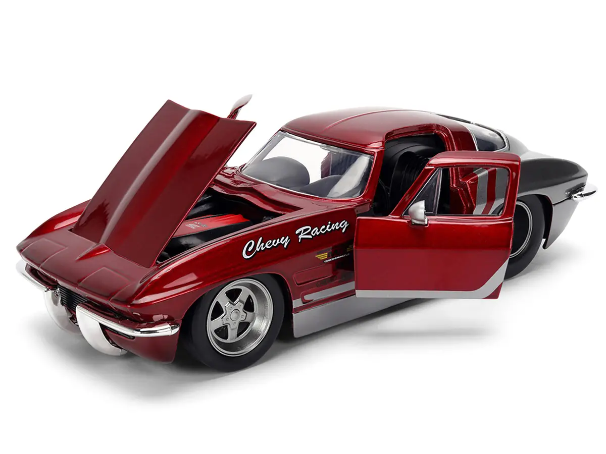 1963 Chevrolet Corvette Stingray "Chevy Racing" Red Metallic And Gray "Bigtime Muscle" Series 1/24 Diecast Model Car By Jada 2