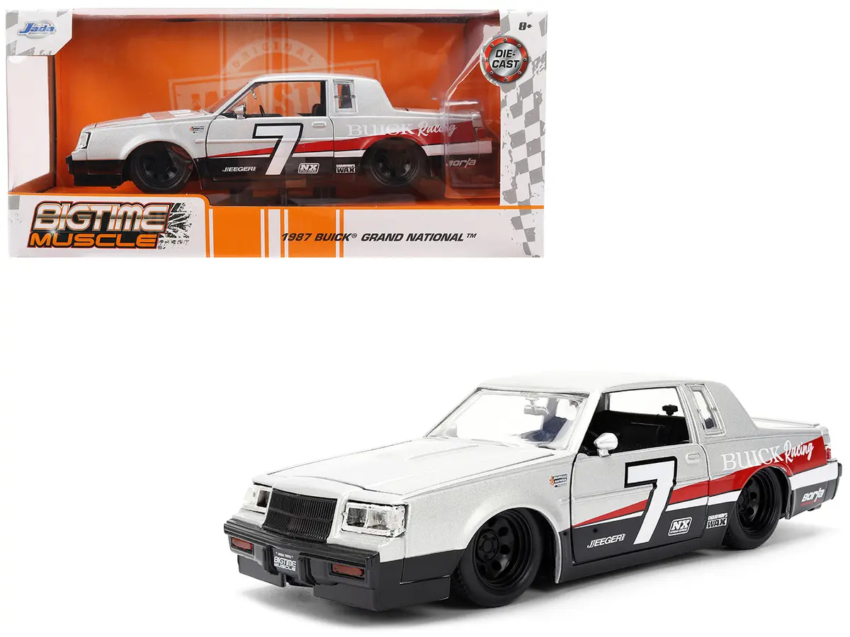 1987 Buick Grand National #7 "Buick Racing" Matt Silver Metallic With Red And Black Stripes "Bigtime Muscle" Series 1/24 Diecast Model By Jada 1