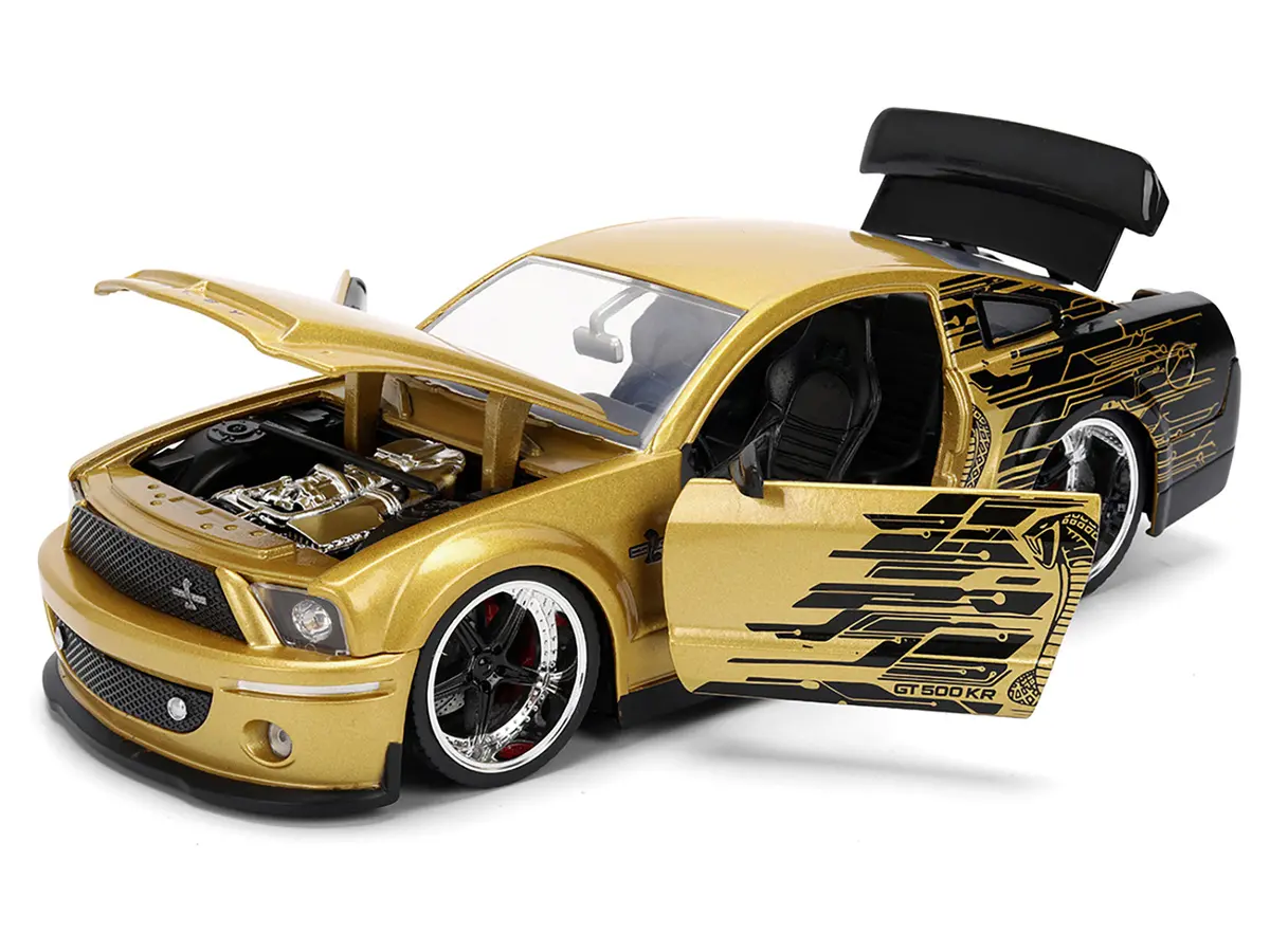 2008 Ford Shelby Mustang Gt-500Kr Gold Metallic And Black With Graphics "Bigtime Muscle" Series 1/24 Diecast Model Car By Jada 2