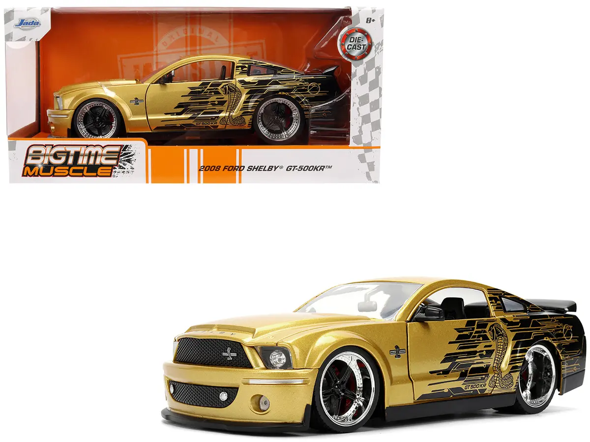 2008 Ford Shelby Mustang Gt-500Kr Gold Metallic And Black With Graphics "Bigtime Muscle" Series 1/24 Diecast Model Car By Jada 1