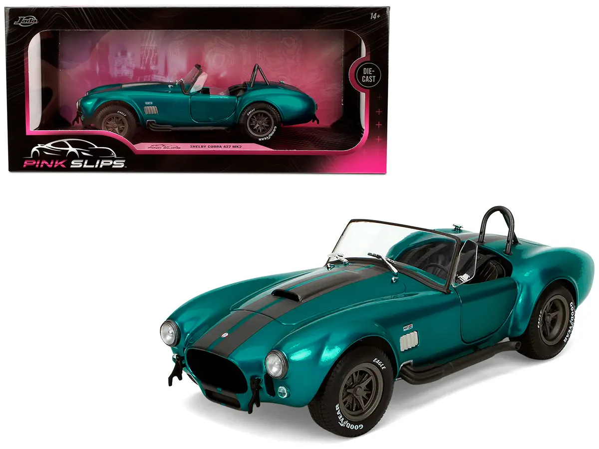 Shelby Cobra 427 Mkii Teal Metallic With Gray Stripes "Pink Slips" Series 1/18 Diecast Model Car By Jada 1