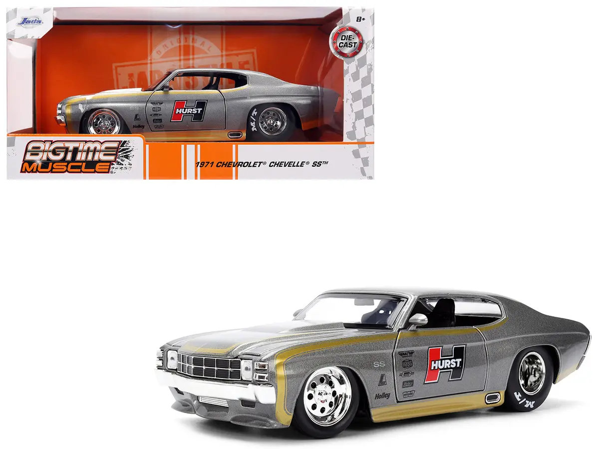 1971 Chevrolet Chevelle Ss "Hurst" Gray Metallic With Gold Stripes "Bigtime Muscle" Series 1/24 Diecast Model Car By Jada 1
