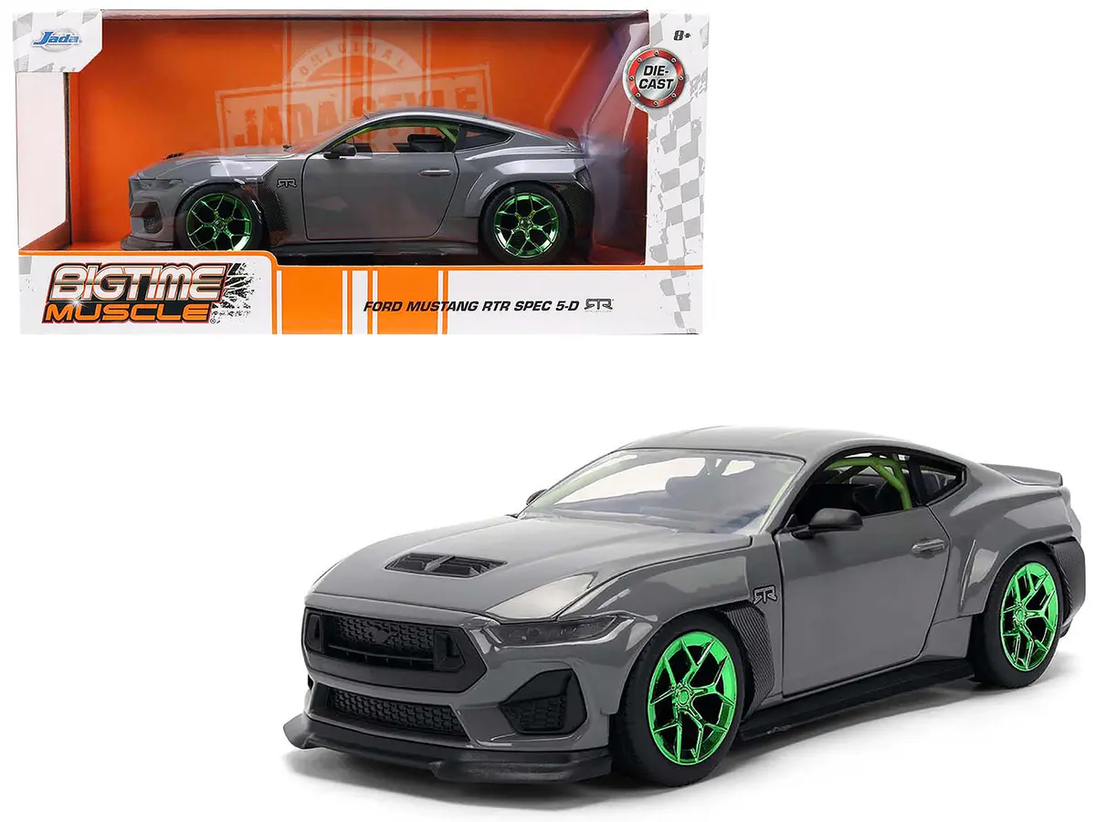 2024 Ford Mustang Rtr Gray With Green Wheels "Bigtime Muscle" Series 1/24 Diecast Model Car By Jada 1