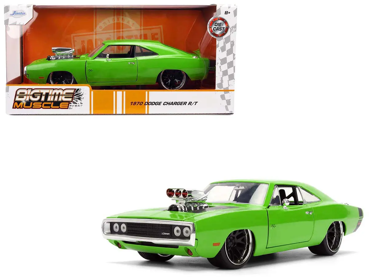 1970 Dodge Charger R/T Bright Green With Black Tail Stripe "Bigtime Muscle" Series 1/24 Diecast Model Car By Jada 1