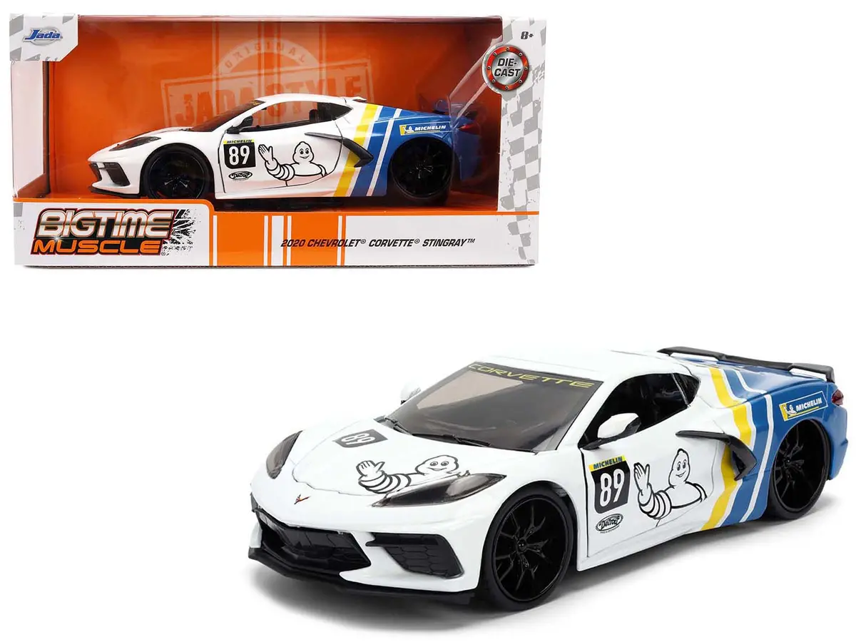 2020 Chevrolet Corvette Stingray C8 #89 "Michelin" White With Yellow And Blue Stripes "Bigtime Muscle" Series 1/24 Diecast Model Car By Jada 1