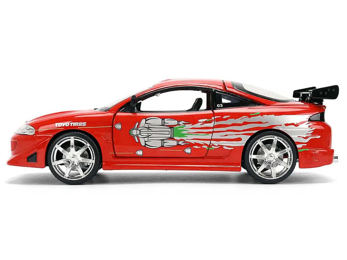 Brian's Mitsubishi Eclipse Red With Graphics Remix "The Fast And The Furious" (2001) Movie "Fast & Furious" Series 1/24 Diecast Model Car By Jada 2