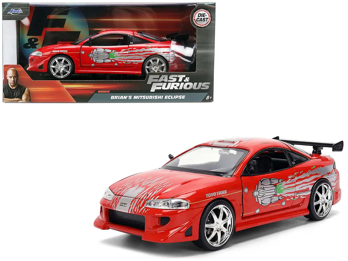 Brian's Mitsubishi Eclipse Red With Graphics Remix "The Fast And The Furious" (2001) Movie "Fast & Furious" Series 1/24 Diecast Model Car By Jada 1