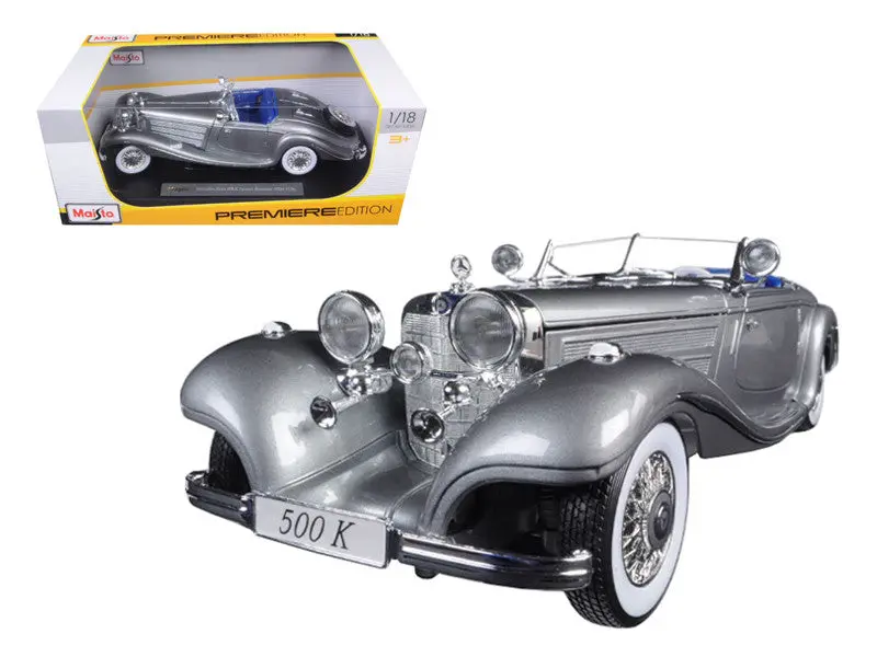 1936 Mercedes 500K Special Roadster Grey 1/18 Diecast Model Car By Maisto 1
