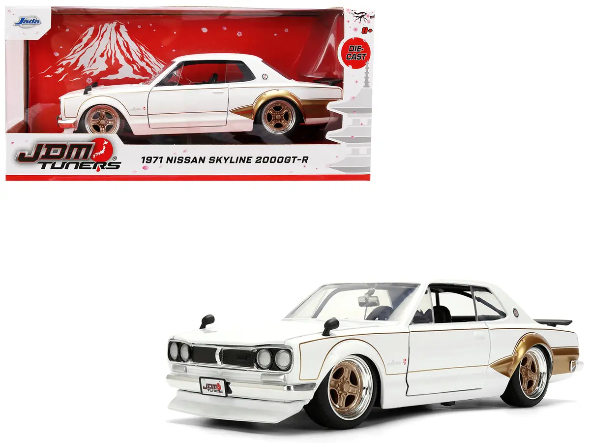 1971 Nissan Skyline 2000Gt-R Rhd (Right Hand Drive) White With Gold Graphics "Jdm Tuners" Series 1/24 Diecast Model Car By Jada 1