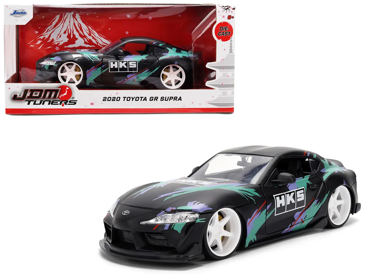 2020 Toyota Gr Supra "Hks" Matte Black With Graphics "Jdm Tuners" Series 1/24 Diecast Model Car By Jada 1