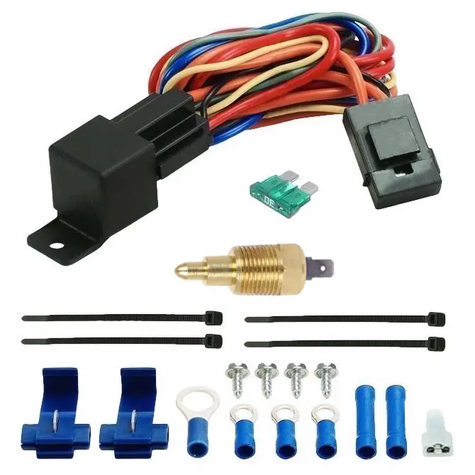 Electric Radiator Fan Thermostat Temperature Grounding Switch Relay Wiring Kit 1