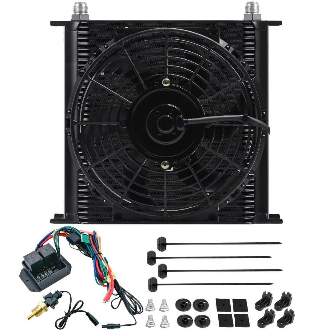 40 Row Transmission Oil Cooler Electric Fan Digital Adjustable Thermostat Kit 1