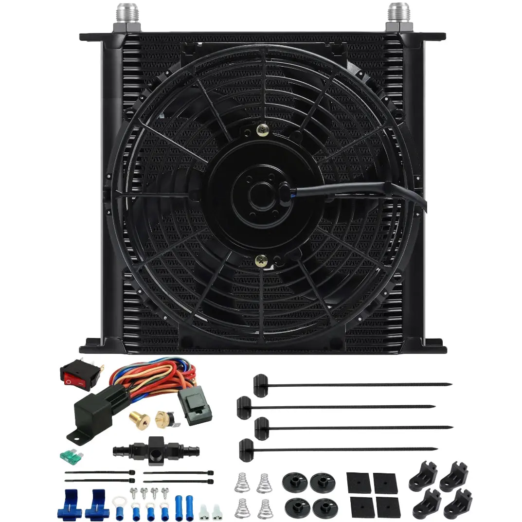 40 Row Engine Transmission Oil Cooler Fan In-Hose Thermostat Switch Wire Kit 1