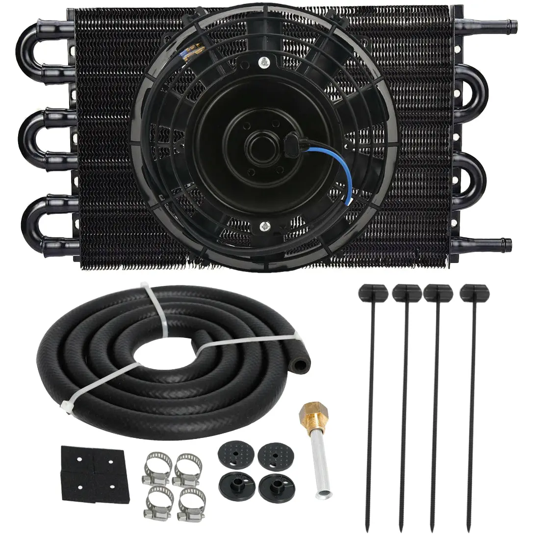 6 Pass Aluminum 6An 3/8" Fittings Transmission Oil Cooler Electric Fan Kit 1