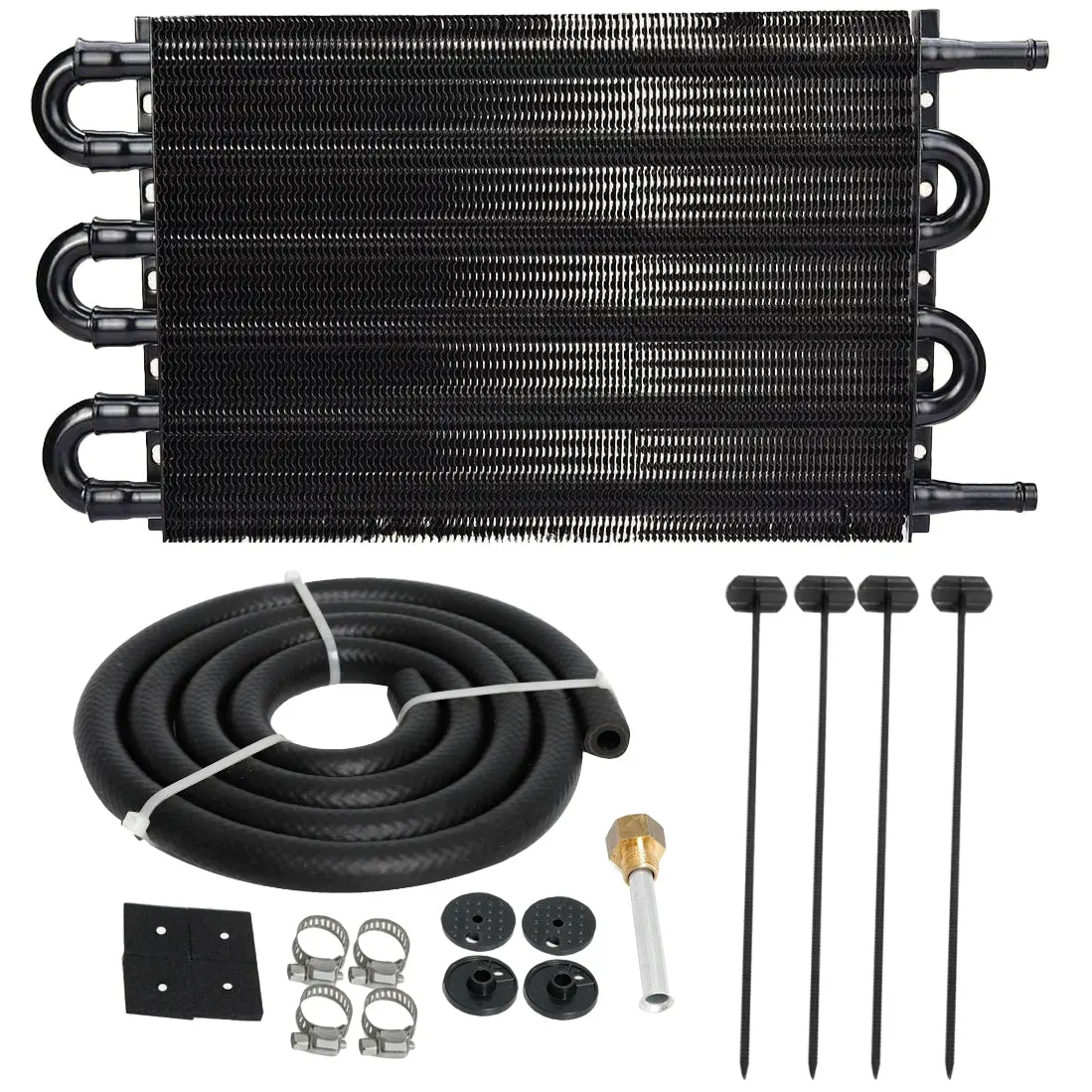 6 Pass Aluminum 6An 3/8" Inlet Hose Line Engine Transmission Oil Cooler Kit 1