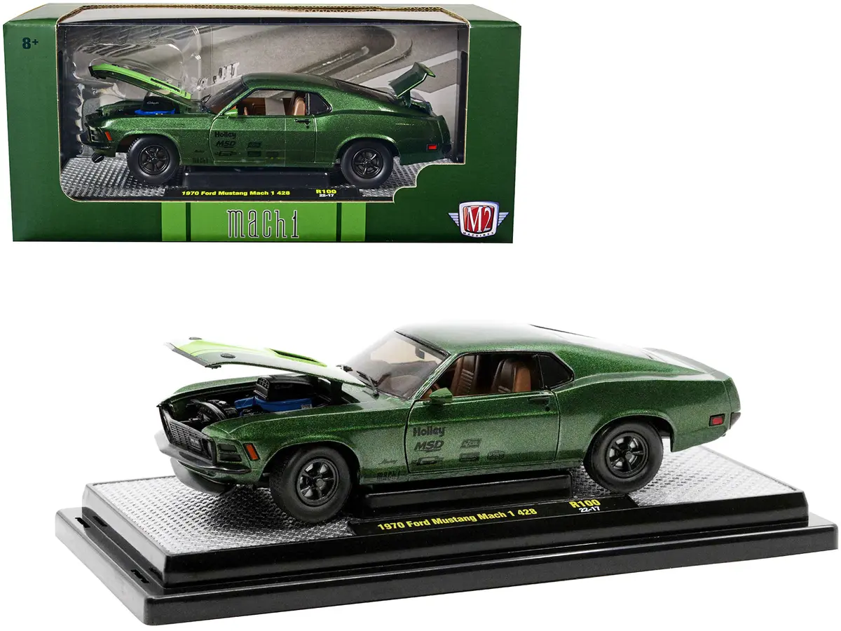 1970 Ford Mustang Mach 1 428 Green Metallic With Light Green Hood Limited Edition To 6,550 Pieces Worldwide 1/24 Diecast Model Cars By M2 Machines 1