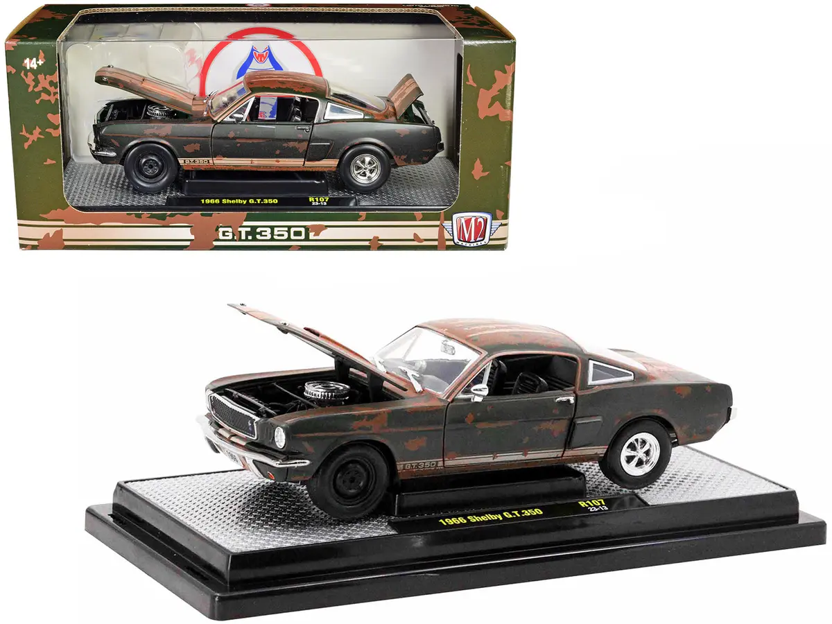 1966 Shelby Gt350 Ivy Green With Wimbledon White Stripes (Rusted) Limited Edition To 5,250 Pieces Worldwide 1/24 Diecast Model Car By M2 Machines 1