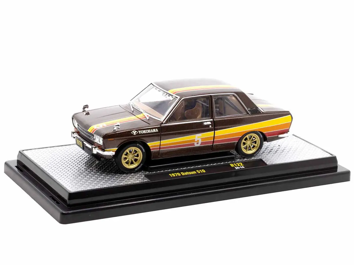 1970 Datsun 510 #5 Brown Metallic With Stripes Limited Edition To 4250 Pieces Worldwide 1/24 Diecast Model Car By M2 Machines 2