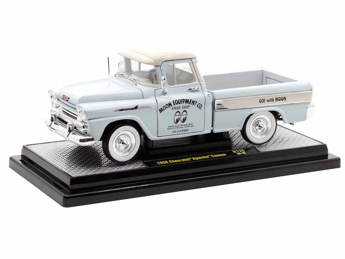 1958 Chevrolet Apache Cameo Pickup Truck "Mooneyes" Light Gray With White Top Limited Edition To 6650 Pieces Worldwide 1/24 Diecast Model By M2 Machines 2