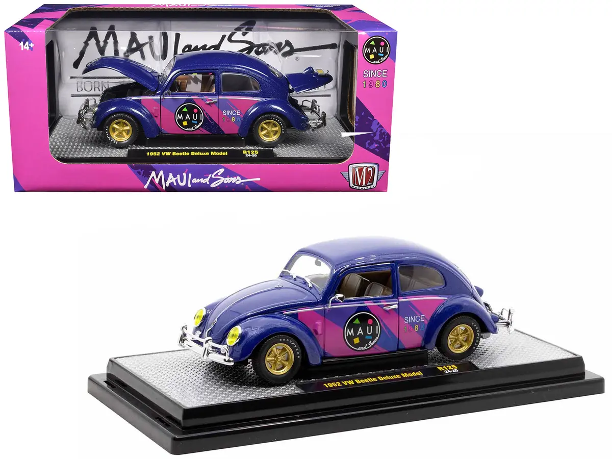 1952 Volkswagen Beetle Deluxe Model "Maui & Sons" Purple Metallic With Graphics Limited Edition To 6650 Pieces Worldwide 1/24 Diecast Model Car By M2 Machines 1