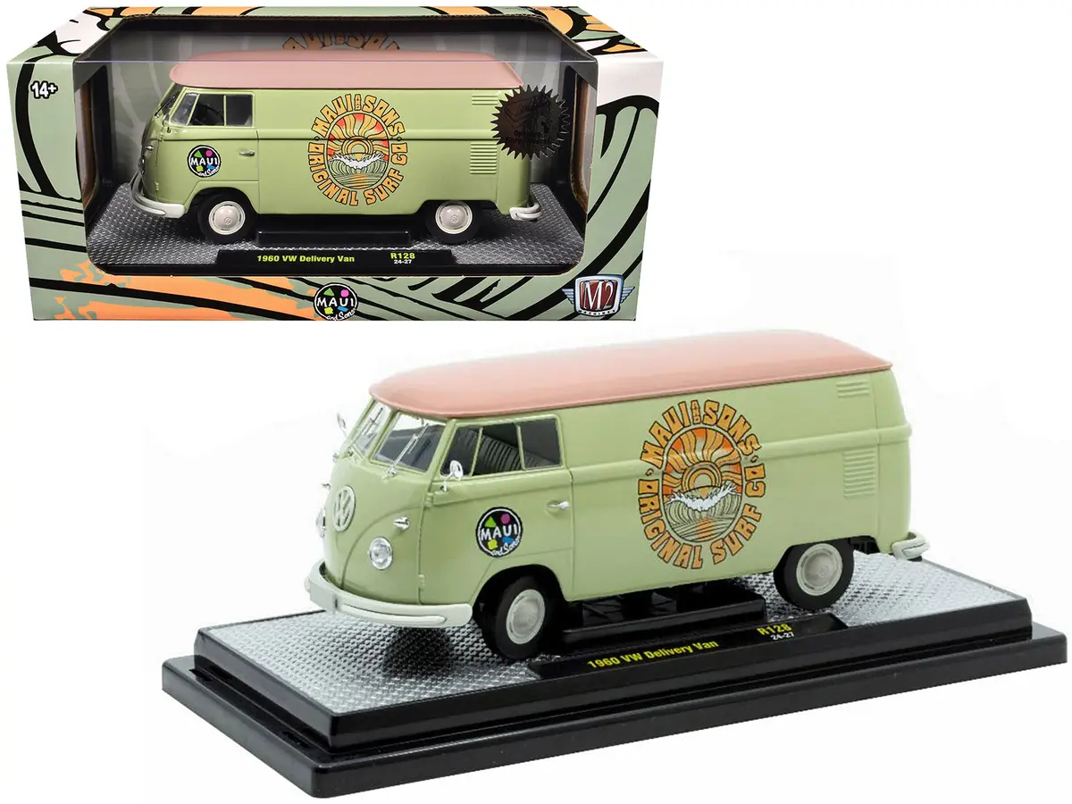 1960 Volkswagen Delivery Van "Maui & Sons" Light Olive Green With Salmon Top Limited Edition To 6650 Pieces Worldwide 1/24 Diecast Model By M2 Machines 1