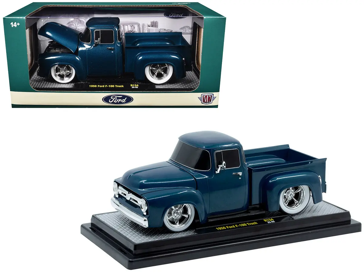 1956 Ford F-100 Pickup Truck Blue Metallic Limited Edition To 6650 Pieces Worldwide 1/24 Diecast Model By M2 Machines 1