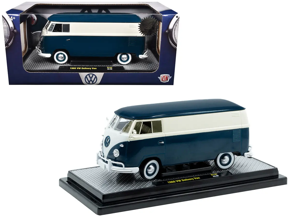 1960 Volkswagen Delivery Van Blue And White Limited Edition To 6650 Pieces Worldwide 1/24 Diecast Model By M2 Machines 1