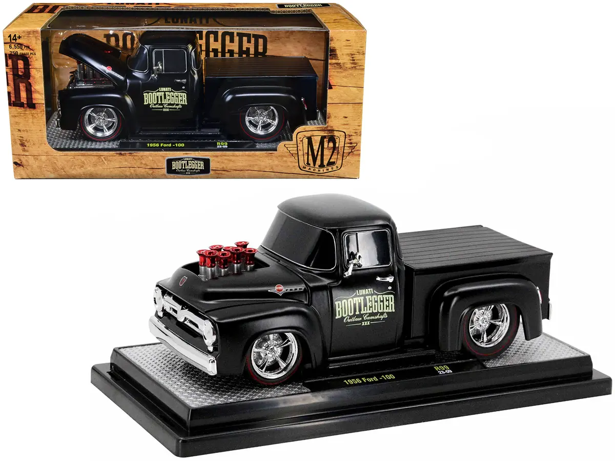 1956 Ford F-100 Pickup Truck Matte Black "Lunati Bootlegger" Limited Edition To 6,550 Pieces Worldwide 1/24 Diecast Model By M2 Machines 1