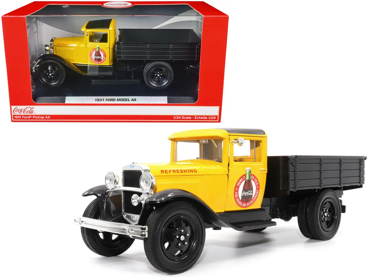 1931 Ford Model Aa Pickup Truck Yellow And Black "Drink It Ice Cold For Sparkling Refreshment - Coca-Cola" 1/24 Diecast Model By Motor City Classics 1