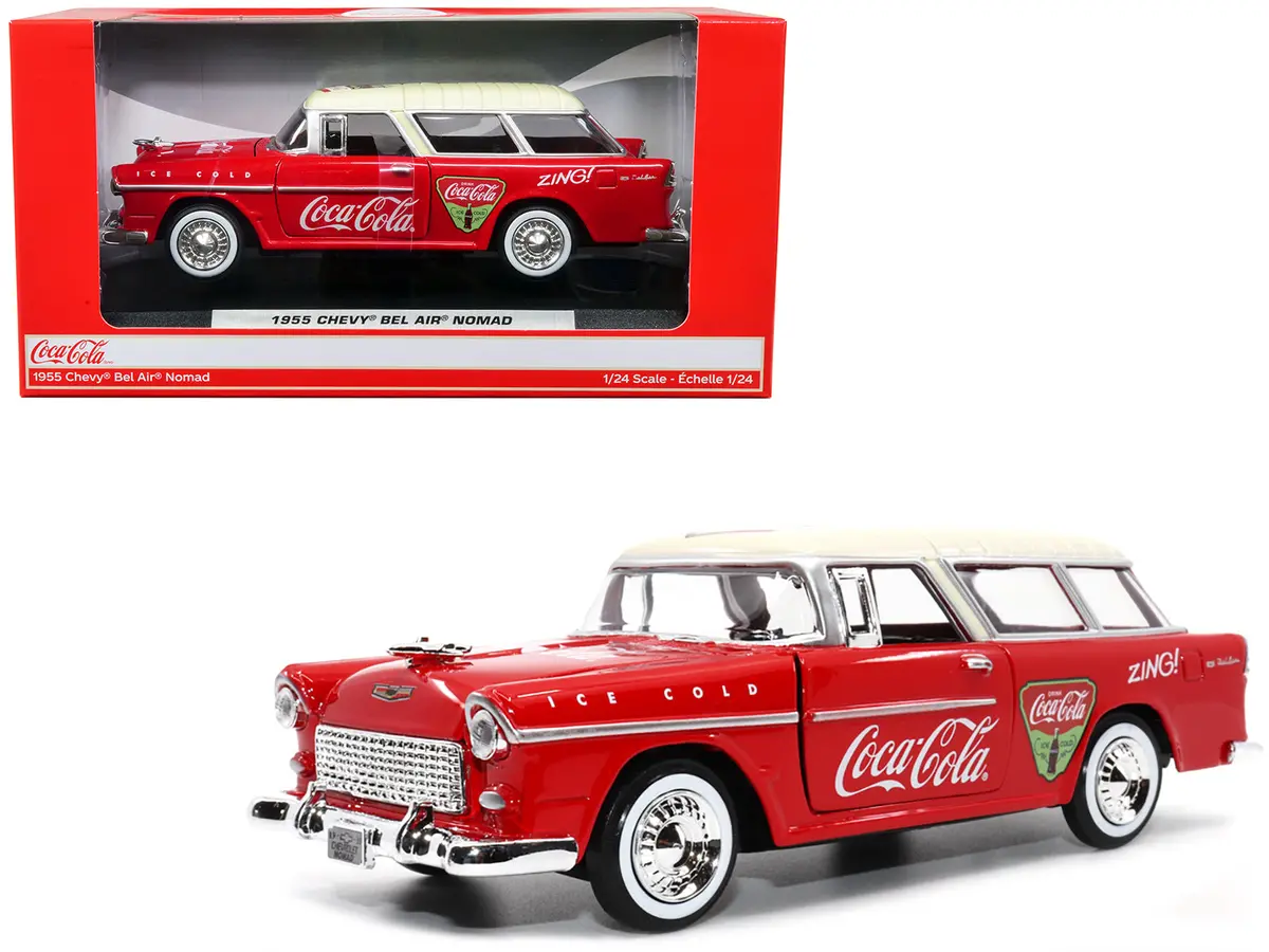 1955 Chevrolet Bel Air Nomad Red With White Top "Coca-Cola" 1/24 Diecast Model Car By Motor City Classics 1